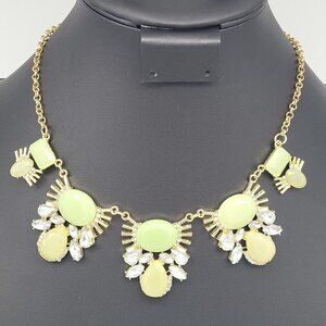 Massini Statement Collar Necklace Green & Clear Gold Tone 16" New on Card Gift